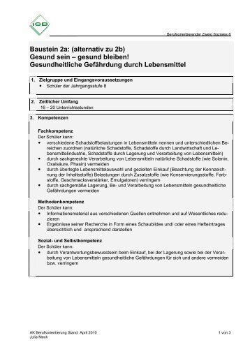 Gesundheitliche GefÃ¤hrdung durch Lebensmittel