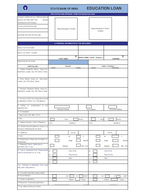 Application Form For Education Loan
