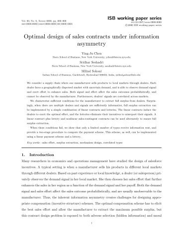 Optimal design of sales contracts under information asymmetry