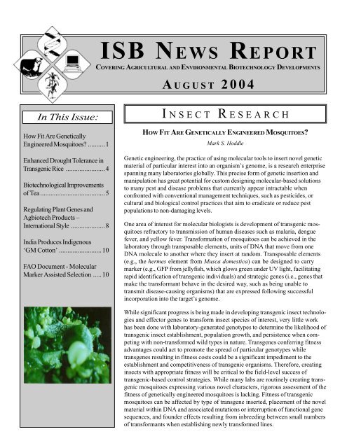 isb news report - Information Systems for Biotechnology - Virginia Tech