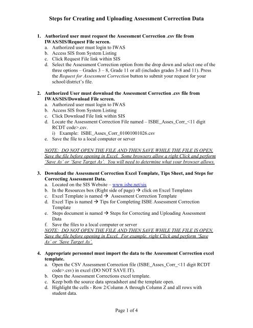 Steps for Creating and Uploading Assessment Correction Data