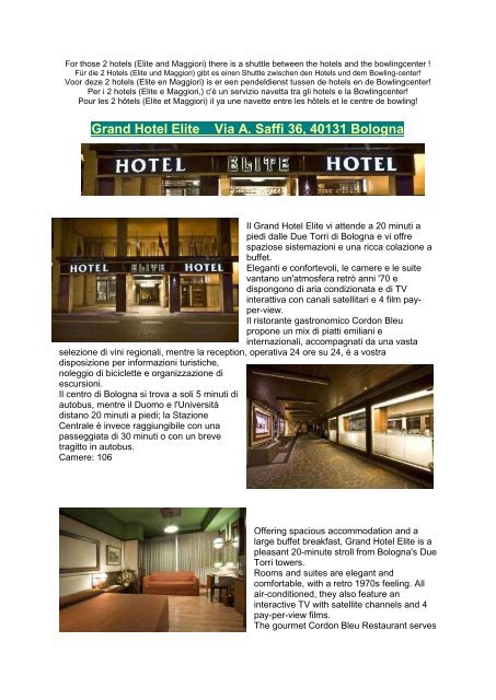 Grand Hotel Elite Via A. Saffi 36, 40131 Bologna - isbt bowlingtour