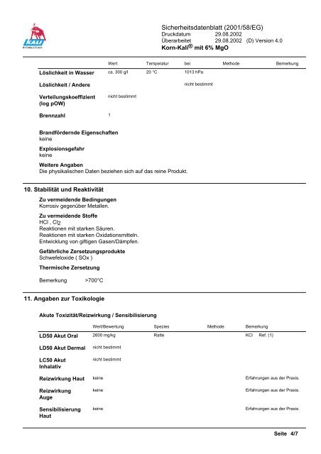 Sicherheitsdatenblatt (2001/58/EG)