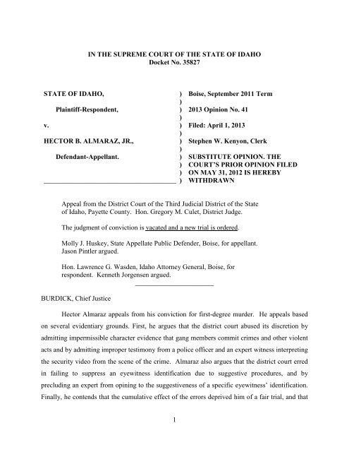April 1, 2013 State v. Hector B. Almaraz, Jr. - Idaho State Judiciary
