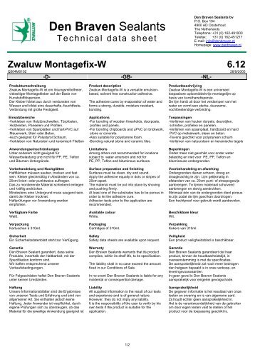 Zwaluw Montagefix-W 6.12 - Den Braven