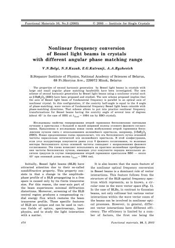 Nonlinear frequency conversion of Bessel light beams in crystals ...