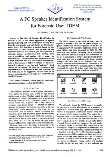 A PC Speaker Identification System for Forensic Use: IDEM