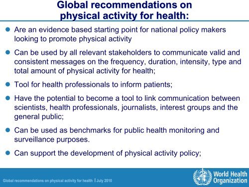 Global recommendations on physical activity for health - ISCA