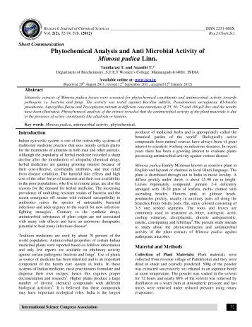 Phytochemical Analysis and Anti Microbial Activity of Mimosa ... - ISCA