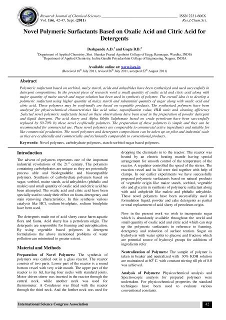 Novel Polymeric Surfactants Based on Oxalic Acid and Citric ... - ISCA