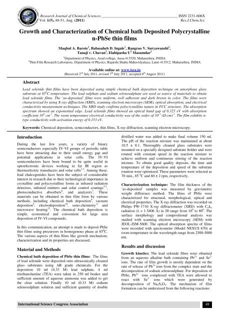 Growth and Characterization of Chemical bath Deposited ... - ISCA