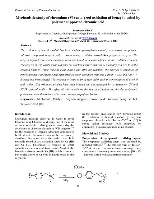 Mechanistic study of chromium (VI) catalyzed oxidation of ... - ISCA