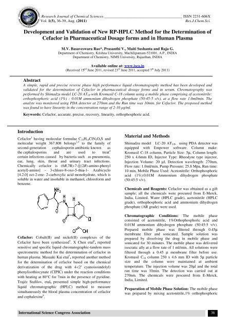 Development and Validation of New RP-HPLC Method for ... - ISCA