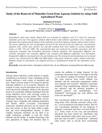 Study of the Removal of Malachite Green from Aqueous ... - ISCA