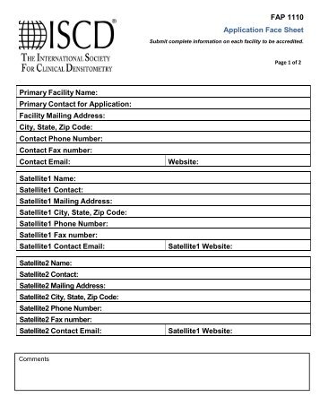 FAP 1110 Application Face Sheet Primary Facility Name ... - ISCD