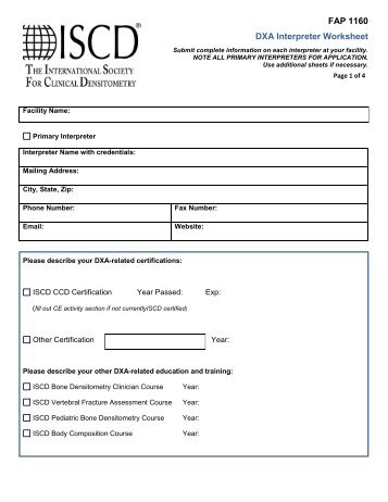 FAP 1160 DXA Interpreter Worksheet - ISCD