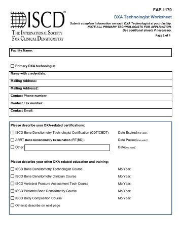 FAP 1170 DXA Technologist Worksheet - ISCD