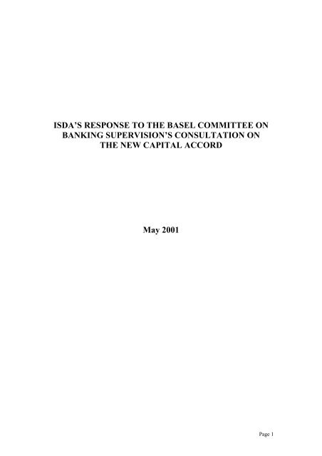 ISDA'S RESPONSE TO THE BASEL COMMITTEE ON BANKING ...