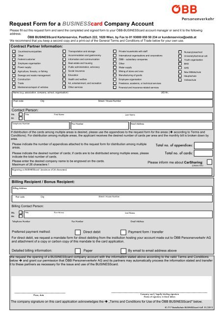 Request Form for a Businesscard Company Account