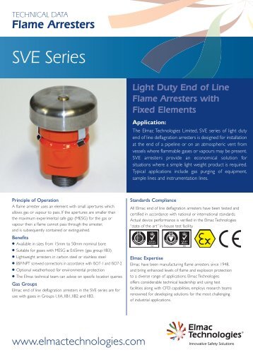 SVE Series Light Duty End of Line Deflagration Flame Arresters