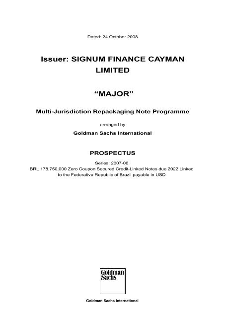 Issuer: SIGNUM FINANCE CAYMAN LIMITED - Irish Stock Exchange