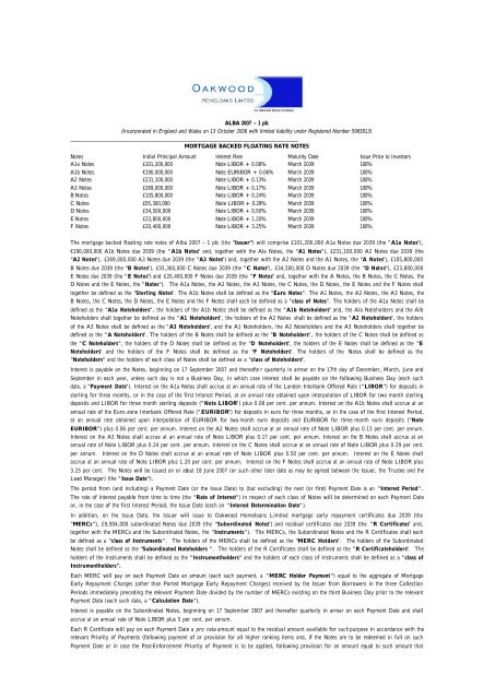 ALBA 2007 â 1 plc - Irish Stock Exchange