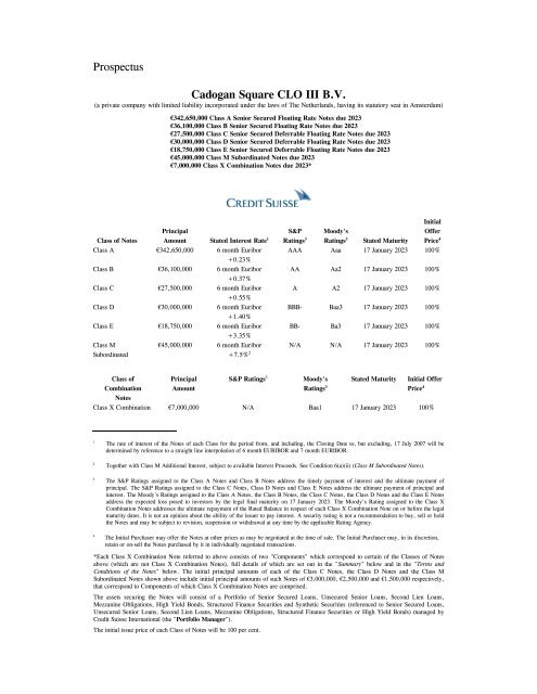 Prospectus Cadogan Square CLO III B.V. - Irish Stock Exchange