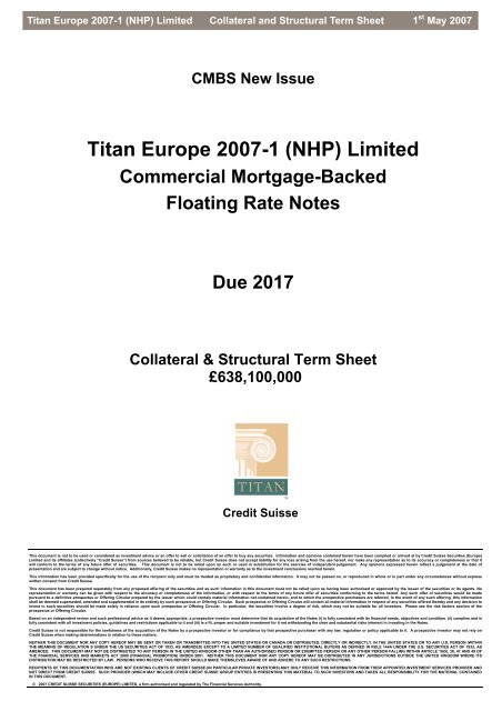 Titan Europe 2007-1 (NHP) Limited - Irish Stock Exchange