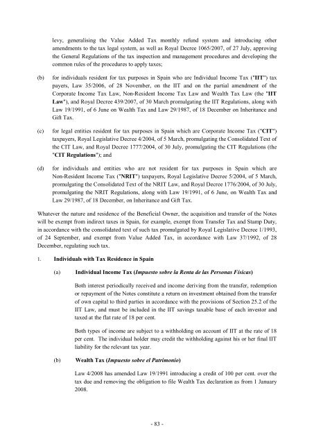 INFORMATION MEMORANDUM DATED 9 JULY 2009 ...