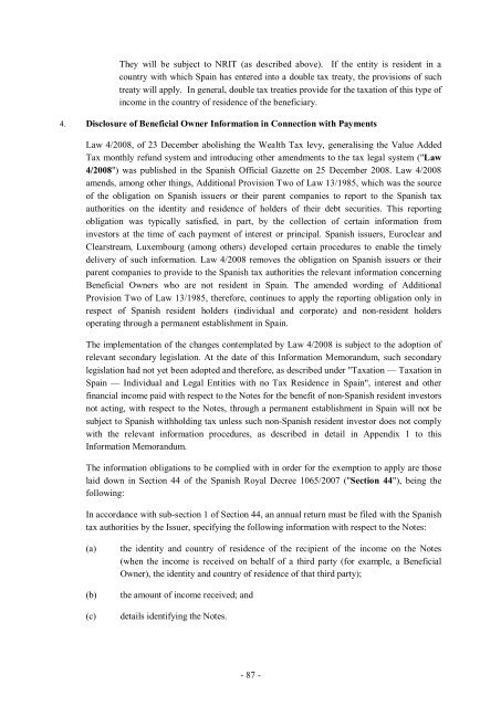 INFORMATION MEMORANDUM DATED 9 JULY 2009 ...