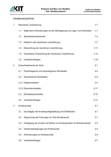 Inhaltsverzeichnis - Institut fÃ¼r StraÃen- und Eisenbahnwesen