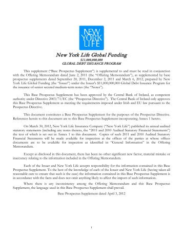 New York Life Global Funding - Irish Stock Exchange