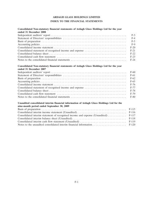 Ardagh Glass Finance plc - Irish Stock Exchange