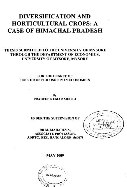 Diversification and Horticultural Crops: A Case of Himachal Pradesh