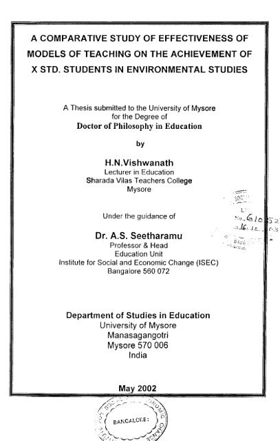 A comparative study of effectiveness of models of teaching on the ...