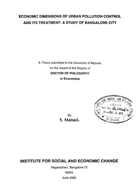 Economic Dimensions Of Urban Pollution Control And Its Treatment