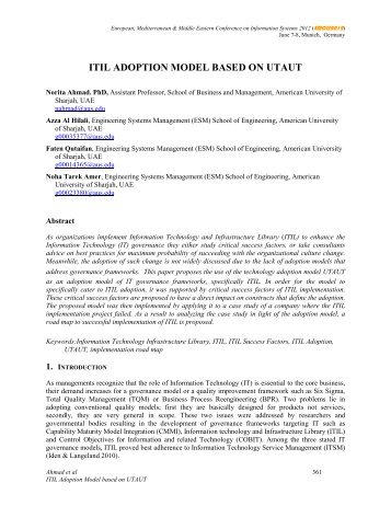 ITIL ADOPTION MODEL BASED ON UTAUT - ISEing