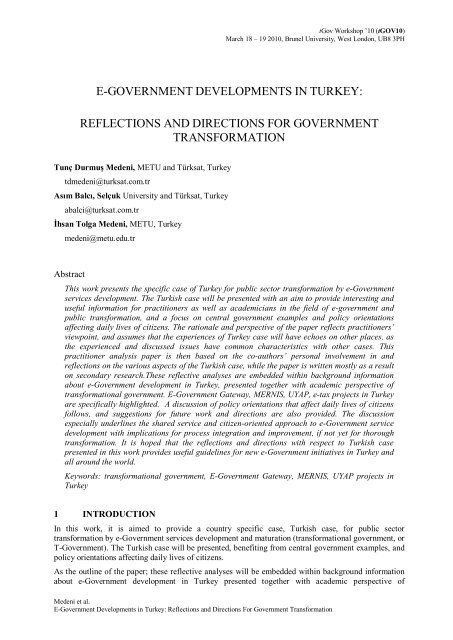 e-government developments in turkey: reflections and ... - ISEing