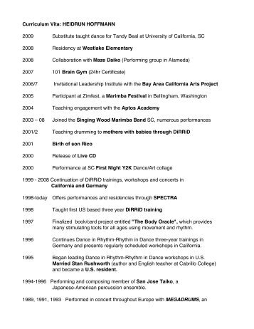 Curriculum Vita: HEIDRUN HOFFMANN 2009 Substitute ... - Dirrid