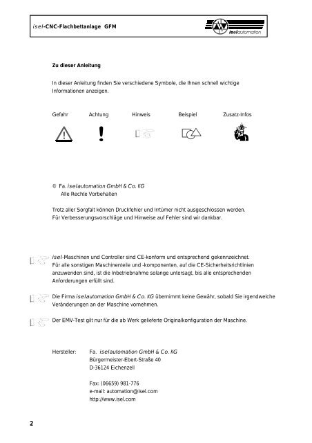 isel-CNC-Flachbettanlage - Bedienungsanleitungen / Manuals isel