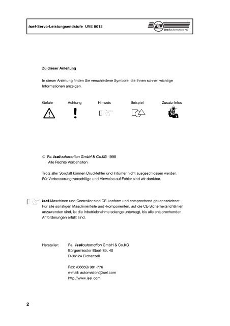 isel-Servo-Leistungsendstufe UVE 8012 - Bedienungsanleitungen ...