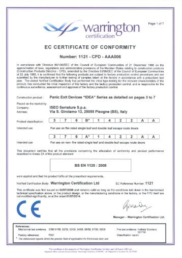 w Warrington certification - Iseo Serrature spa