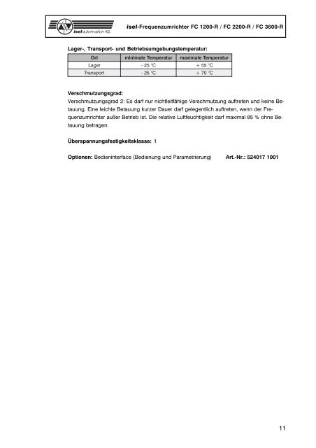 isel-Frequenzumrichter FC 1200-R FC 2200-R FC 3600-R