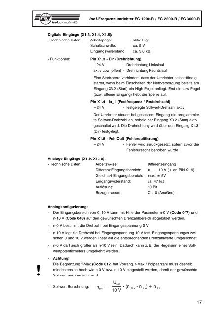 isel-Frequenzumrichter FC 1200-R FC 2200-R FC 3600-R