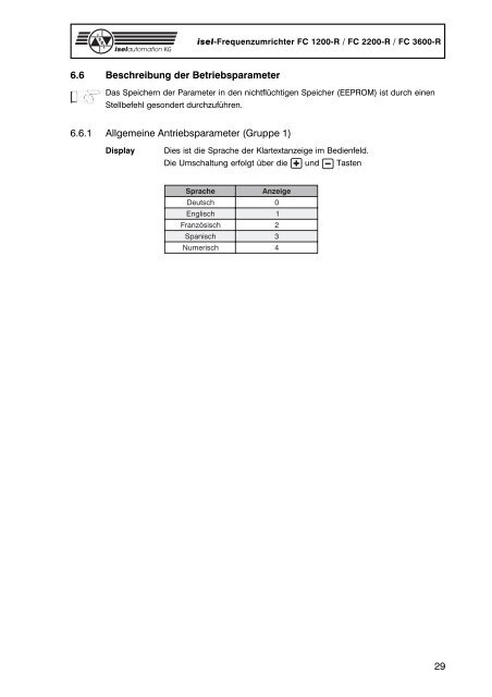 isel-Frequenzumrichter FC 1200-R FC 2200-R FC 3600-R