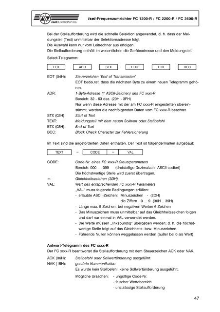 isel-Frequenzumrichter FC 1200-R FC 2200-R FC 3600-R