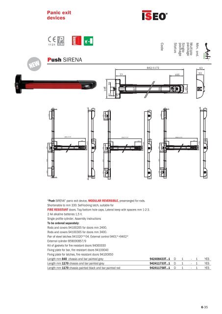 PANIC AND EMERGENCY EXIT DEVICES - Iseo Serrature spa