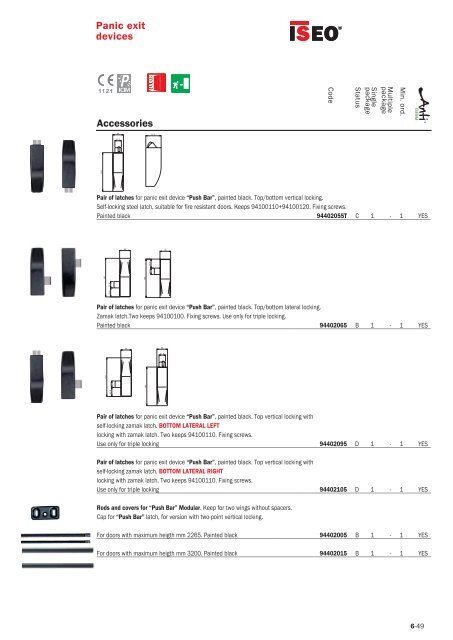 PANIC AND EMERGENCY EXIT DEVICES - Iseo Serrature spa