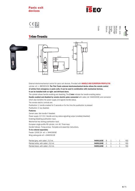 PANIC AND EMERGENCY EXIT DEVICES - Iseo Serrature spa