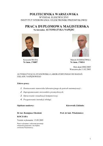 praca dyplomowa magisterska - Instytut Sterowania i Elektroniki ...